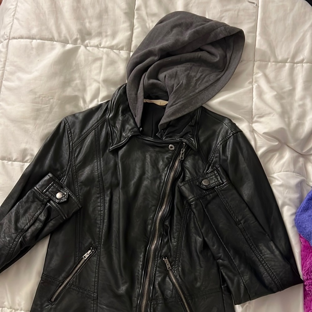 Hollister size Large faux leather jacket w/ hood